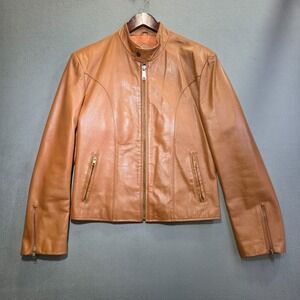 Vintage Chess King Men's Orange Genuine Leather Jacket Size 40 (Medium)‎